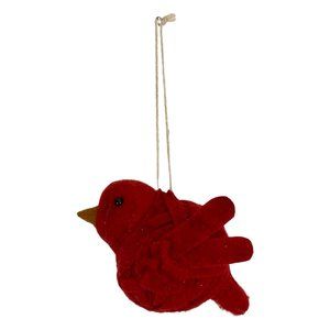 Christmas Ornament Bird Red Felt Round Whimsical Holiday Tree Ornament